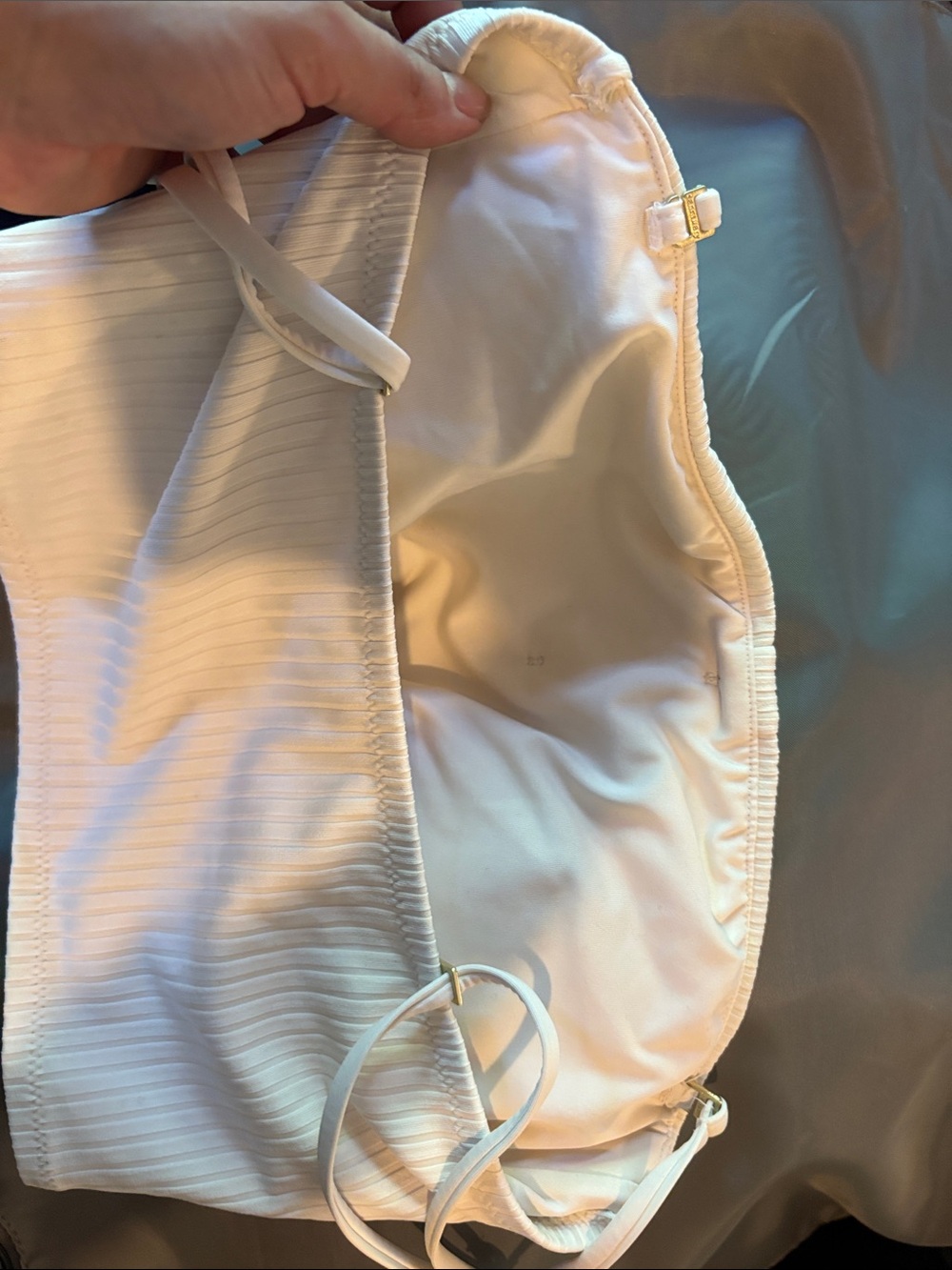 White Ribbed Button Tankini top - Picture 4 of 4